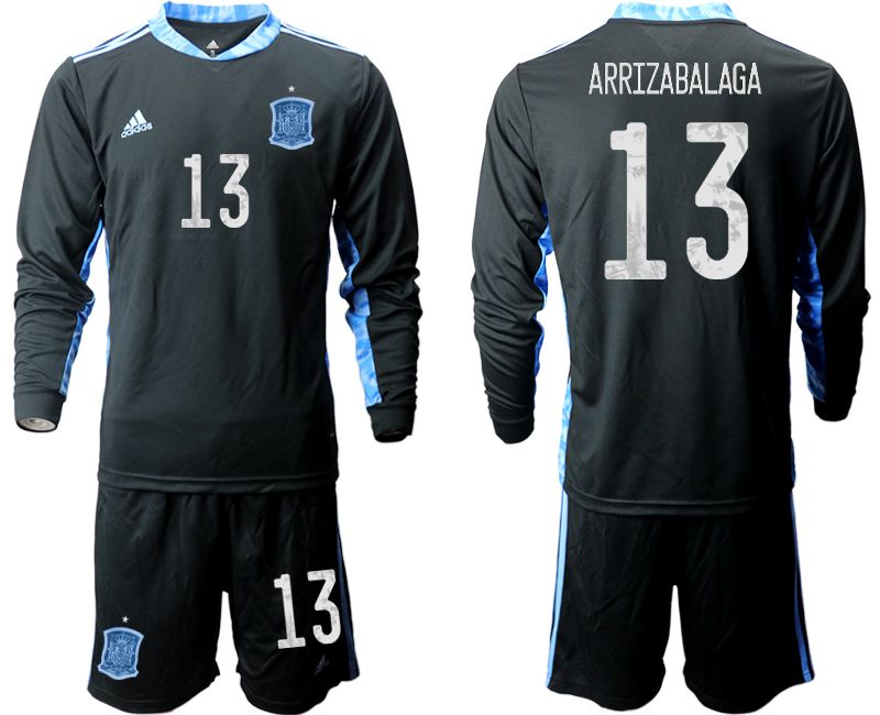 Men 2021 World Cup National Spain black long sleeve goalkeeper #13 Soccer Jerseys